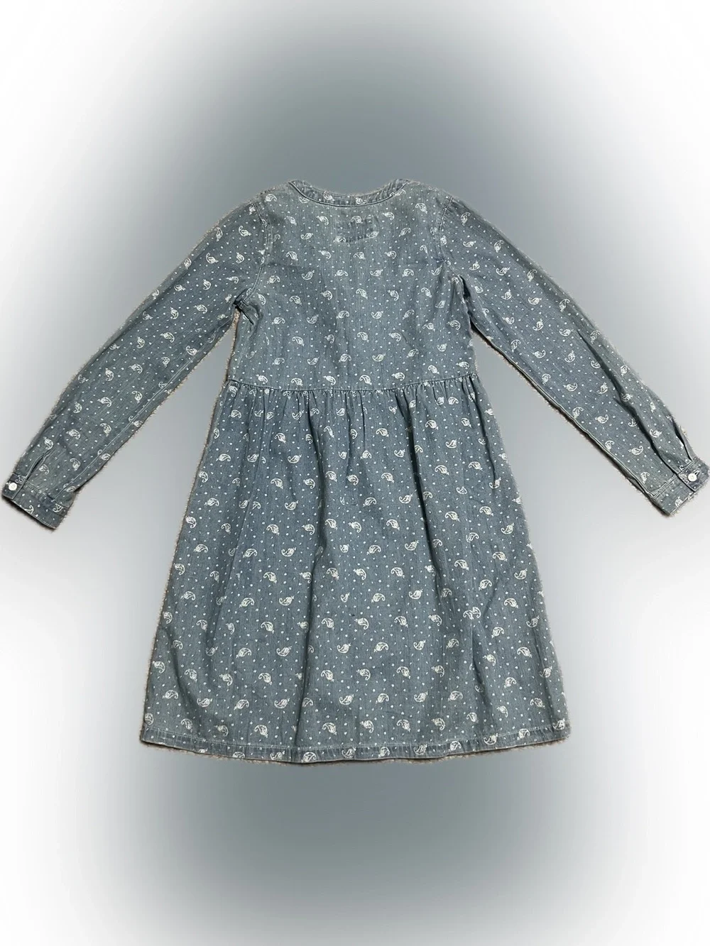 American Vintage Denim-Look Blue Paisley Ruffle Button Dress